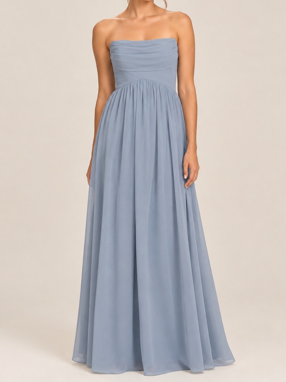 Azazie Strapless Chiffon Maxi Dress in Dusty Blue